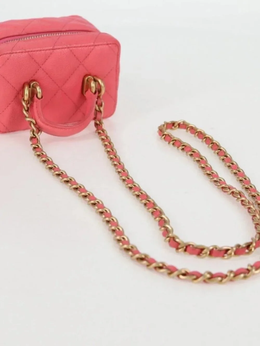 CHANEL Matelasse Chain Shoulder Bag Grained Calf Skin 2way Pink Gold CC Auth...